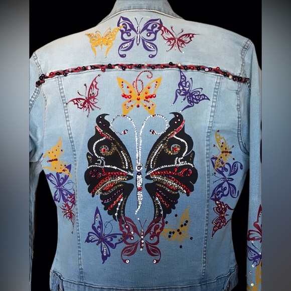 Pamynthia Designs Jackets & Blazers - Butterflies in Flight Bling Jean Jacket